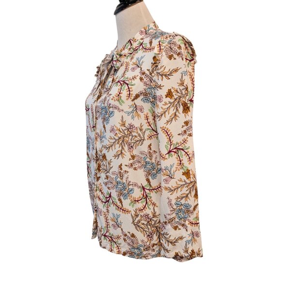 Maje Womens Sz 2 (M) Lixie Floral Botanical Button Ruffle Necktie L/S Blouse Top - Picture 4 of 12